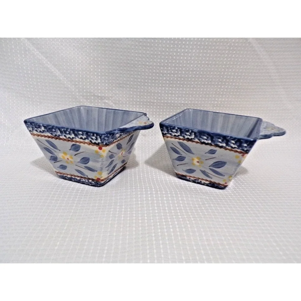 Temp-Tations by tara Old World Blue 10 oz Ramekin Baking Dish No Lids Square KF1